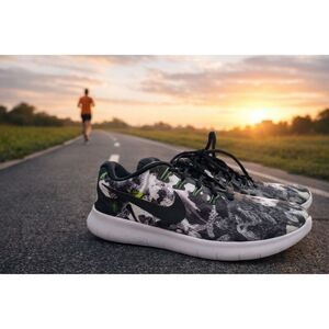 Nike Free RN Camo Print Running Shoes Black White Men’s 12.5